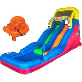 Banzai Double Drop Raceway 120 Inch High 2 Lane Inflatable Outdoor Backyard Water Slide Splash Pool with Climbing Wall for Kids Ages 5 to 12