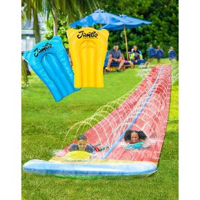 JAMBO 40 Ft 3XL Slip Splash and Slide with Inflatable Crash Pad (Double Lane, 40ft 3XL Mega Slide), Heavy Duty Water Slide Splash Mat Outdoor Water Sprinkler