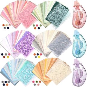 156 Sheets Textured Scrapbook Paper and Mesh Fabric Assorted Set, Sublaga 6 Pack Mixed Special Paper for Scrapbooking Planner Bullet Junk Journal Supplies 5.5x4 Inch