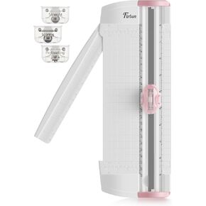 Firbon 3-in-1 Paper Cutter, Compact Small A5 Paper Trimmers with Straight Cutting, Scoring & Perforating Blades for Scrapbooking Craft, Paper, Coupon, Label, Cardstock (Pink)