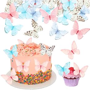 42pcs Edible butterfly Cupcake Toppers, butterfly Cake Toppers Supplies,7 Mixed Color Wafer Paper Butterfly Wedding Themed Party Birthday Decoration
