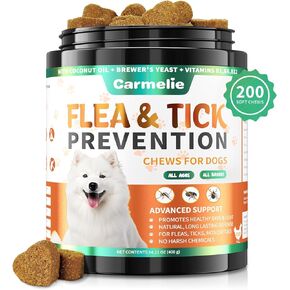 Flea and Tick Prevention for Dogs Chewables - 200 Treats Natural Dog Flea and Tick Treatment Chewables, Oral Flea Pills, Pest Lasting Defense Dogs Flea and Tick - All Breeds & Ages