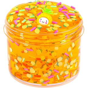 2 Pack Clear Slime, Non Sticky Super Soft Stress Relief Toy with Pineapple and Rainbow Charms, Slime for Kids Birthday Gifts, DIY Crystal Glue Boba Slime, Party Favor for Girls and Boys