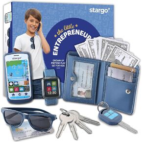 Play Wallet for Boys with Money and Pretend Play Toys, Cellphone, Smartwatch, Keys, Sunglasses, Toddler Wallet for Kids Ages 3 4 5 6 7 8 9 10 11 12 - Grown Up Pretend Play Set for Kids