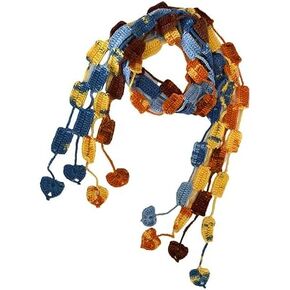 Multicolor Long Crochet Geometric Scarf, Heart Fringe in Kuwait