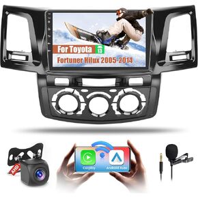 Fuluku【for Toyota Fortuner Hilux 2005-2014】 Car Stereo Android13 with Wireless Carplay Android Auto, 9" Touch Screen Radio Dash Kit GPS Navigation WiFi Bluetooth SWC Mirror Link, Mic Backup Camera