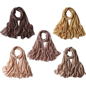 NOOR Chiffon Hijab Set for Women - Pack of 5, Lightweight Non-Slip Scarf Wrap, Chiffon Fabric, Everyday & Gift-Ready Box