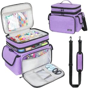 Sewing Supplies Organizer,Double-Layer Sewing Accessories Storage Bag,Protable Travel Sewing Box Sewing Basket for Sewing Tools,Puple（Bag Only）