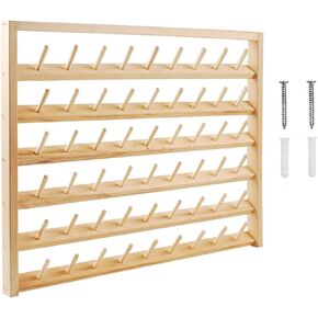 NW 54 Spools Wooden Thread Holder Sewing and Embroidery Thread Rack and Organizer Thread Rack for Sewing with Hanging Hooks for Wall