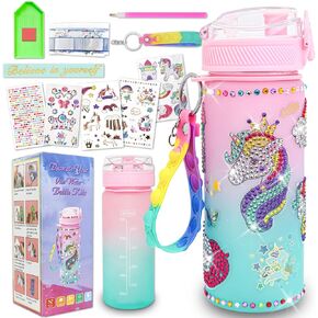 Gifts for Girls 4-12, Decorate Your Own Water Bottle Kits for Girls, Unicorn Diamond Crafts Painting Toys, Kids Water Bottle for School, Christmas and Birthday Gifts Toys for Girls (Unicorn 2)