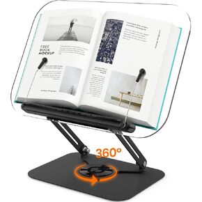 حامل كتب أكريليك للقراءة، حامل كتب قابل للتعديل بقاعدة دوارة 360 درجة ومشابك صفحات مرنة، حامل سطح مكتب قابل للطي لكتب الطبخ والكمبيوتر المحمول والكمبيوتر اللوحي ونتائج الموسيقى والوصفات والكتب المدرسية in Kuwait