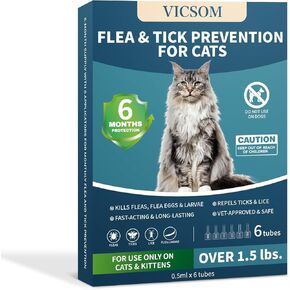 Flea Treatment for Cat Flea and Tick Prevention for Cats Kitten, 6-Month Supply, Cat Flea Treatment & Control, Repellent, Fast Acting Topical Drops for Cats, Over 1.5 lbs, 24-Hour Protect
