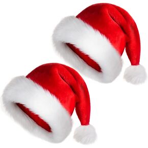 JUANANIUG Christmas Hat Santa Hat Adult: Xmas Holiday Hat for Women and Men - Extra Thicken Classic Fur for Christmas New Year Festive Holiday Party Supplies