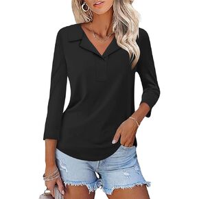 قمصان بولو نسائية من LUYAA بطول 3/4 وأكمام وياقة على شكل حرف V وبلوزات كاجوال للعمل in Kuwait