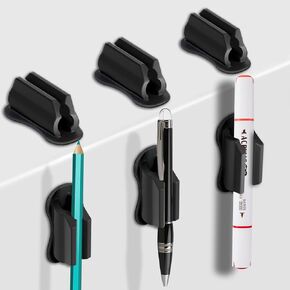 Adhesive Pen Holder for Wall Pencil Holder for Desk, 6Pack Silicone Pen Holders for Clipboard, Marker Holder Sticky Pen Holder for Desk, Teacher Supplies for Classroom Desk Organizer (6 black)