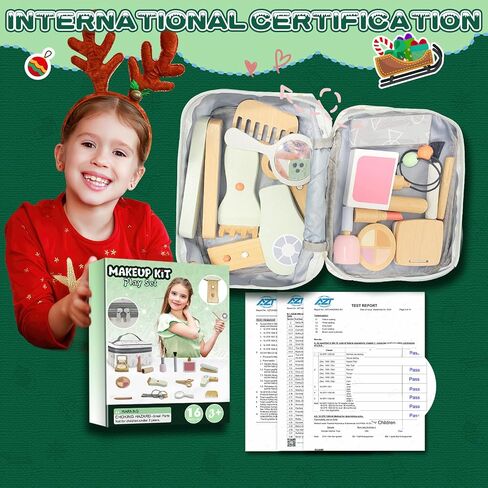 Wooden Makeup Toy Set, [2024] Wooden Makeup Kit for Girls, 2-in-1 Pretend Wood Beauty Hair Salon & Makeup, 16-Piece Non-Toxic & Safe Pretend Play, Birthday Gifts for Toddler 3 4 5 6 Years Old in Saudi Arabia