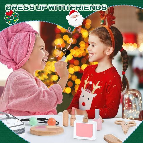 Wooden Makeup Toy Set, [2024] Wooden Makeup Kit for Girls, 2-in-1 Pretend Wood Beauty Hair Salon & Makeup, 16-Piece Non-Toxic & Safe Pretend Play, Birthday Gifts for Toddler 3 4 5 6 Years Old in Saudi Arabia