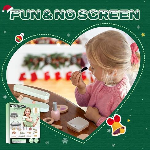 Wooden Makeup Toy Set, [2024] Wooden Makeup Kit for Girls, 2-in-1 Pretend Wood Beauty Hair Salon & Makeup, 16-Piece Non-Toxic & Safe Pretend Play, Birthday Gifts for Toddler 3 4 5 6 Years Old in Saudi Arabia