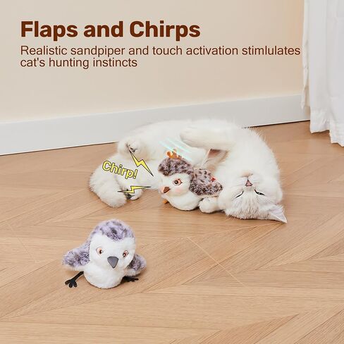 Potaroma Cat Toys Flapping Bird (No Flying), Lifelike Sandpiper Chirp Tweet, Rechargeable Touch Activated Kitten Toy Interactive Cat Exercise Toys for All Breeds Cat Kicker Catnip Toys 4.0" in Kuwait