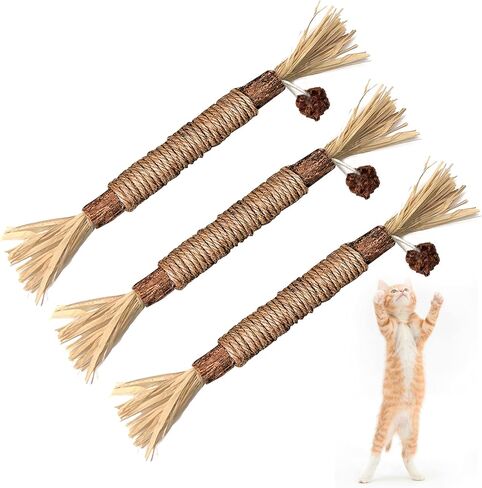 BAWAN Catnip Toys‖ Silvervine for Cats: Cute Cat & Kitten Toys for Indoor Cats Interactive‖ Cat & Kitten Teething Chew Toys for Aggressive Chewers‖ Silvervine Sticks Cat Dental Toy (3PCS) in Saudi Arabia