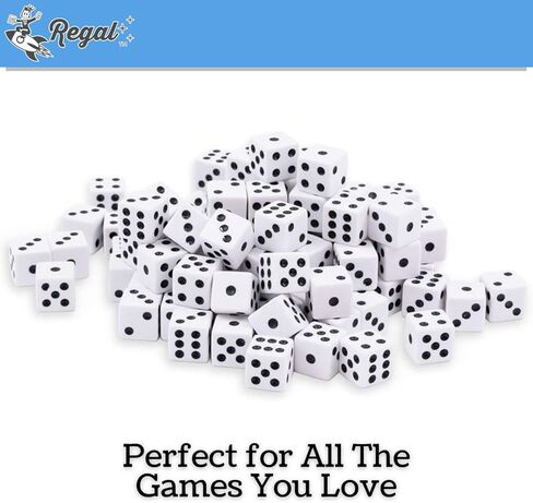 Regal Games Dice Set 6 Sided - Playing White 16mm Set of Dice - Square Dice for Classroom or Family Game Night - 100 Dice in Kuwait