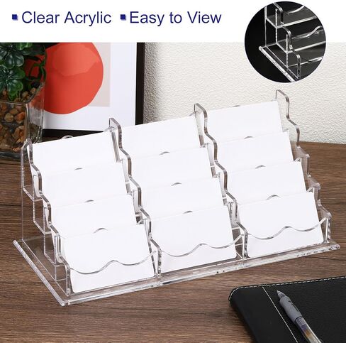 PATIKIL Business Card Holder for Desk, 3 Tiers 9 Slots Business Card Holders Clear Acrylic Card Stand Organizer Cards Display for Office Exhibition in Saudi Arabia