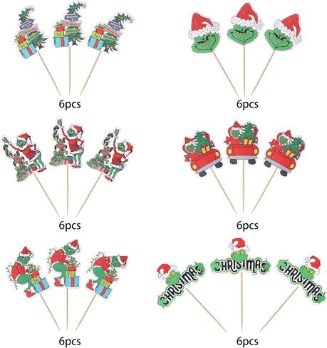 36 Pack Grinch Cupcake Toppers Merry Christmas Cupcake Picks Grinch Christmas Gifts Birthday Baby Shower Christmas Party Cake Decorations Supplies in Kuwait