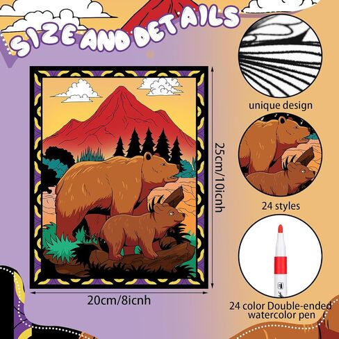 Zhanmai Pack of 48 Velvet Coloring Posters and Watercolor Pens Animal Fuzzy Velvet Coloring Posters for Adults Teenagers Large Poster for Classroom Festive Holiday Arts Crafts Activity in Saudi Arabia