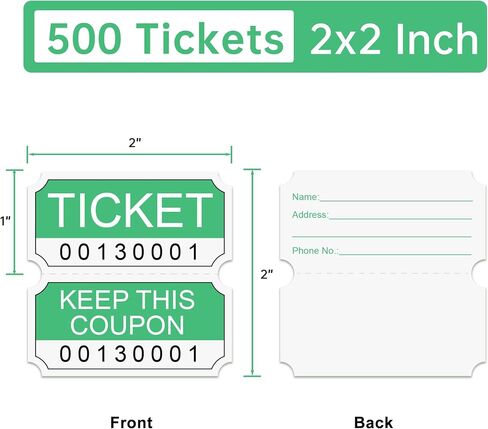 500 L LIKED Raffle Tickets, 2x2 Inch,Green (4 Color Selection), Tickets for Raffles, Events in Saudi Arabia