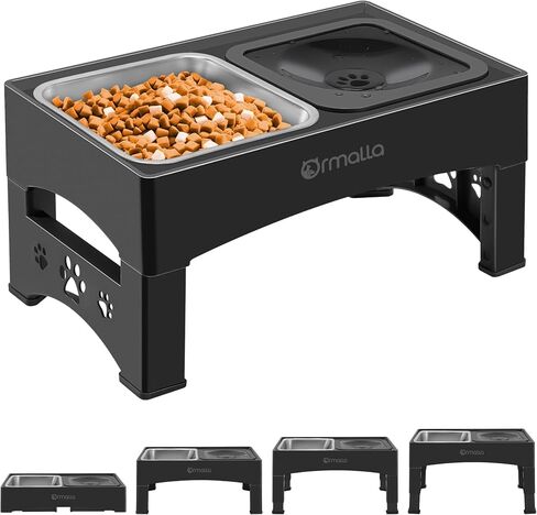 Elevated Slow Feeder Dog Bowls, Adjustable Raised Dog Bowl with No Spill Dog Water Bowl, Non-Slip Dog Food Bowl Stand for Large Medium Small Dogs, 4 Heights 3.7", 8.5", 10.1", 11.7" Black in Kuwait