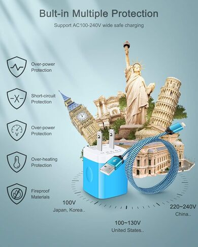 AILKIN iPhone 15 Pro Max شاحن لهاتف Apple Phone 15/15 Pro/15 Pro Max/15 Plus، كابل USB C للشحن السريع + شاحن حائط USB، سلك USB مزدوج بطول 6 أقدام USBC لنظام Android USB من النوع C Cargador Galaxy in Kuwait