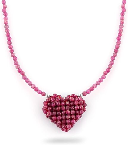 Natural Ruby Gemstone Choker Necklace, Handmade Woven Jewelry, Beaded Crochet Heart Jewelry, Healing Crystals, Sliver Adjustable Chain, July Birthstone, Gift for Women, 18inch in Saudi Arabia
