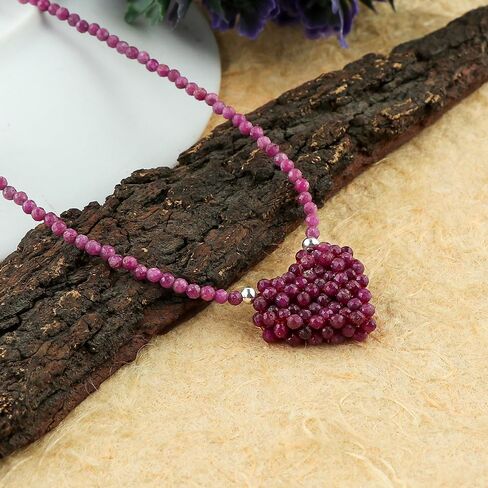 Natural Ruby Gemstone Choker Necklace, Handmade Woven Jewelry, Beaded Crochet Heart Jewelry, Healing Crystals, Sliver Adjustable Chain, July Birthstone, Gift for Women, 18inch in Saudi Arabia