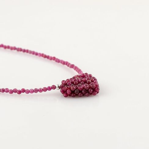 Natural Ruby Gemstone Choker Necklace, Handmade Woven Jewelry, Beaded Crochet Heart Jewelry, Healing Crystals, Sliver Adjustable Chain, July Birthstone, Gift for Women, 18inch in Saudi Arabia