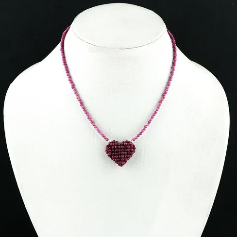 Natural Ruby Gemstone Choker Necklace, Handmade Woven Jewelry, Beaded Crochet Heart Jewelry, Healing Crystals, Sliver Adjustable Chain, July Birthstone, Gift for Women, 18inch in Saudi Arabia