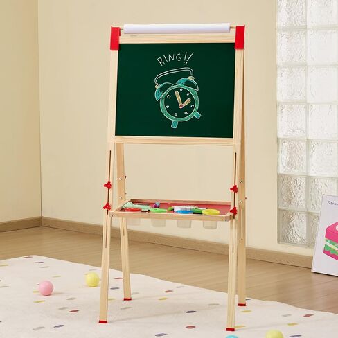 VEVOR Art Easel for Kids, 3-in-1 Wooden Double-Sided Kid's Art Easel with Magnetic Whiteboard, Chalkboard & Paper Roll, Adjustable Standing Drawing Board with Painting Accessories for Boys and Girls in Saudi Arabia