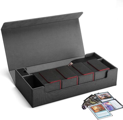 حافظة تخزين بطاقات التداول الممتازة TCG Deck Box تحتوي على أكثر من 800 بطاقة ذات أكمام لـ MTG وYuGiOh وUno والبطاقات الرياضية مع حافظة حصيرة وإغلاق مغناطيسي قوي (أسود وأحمر) in Kuwait
