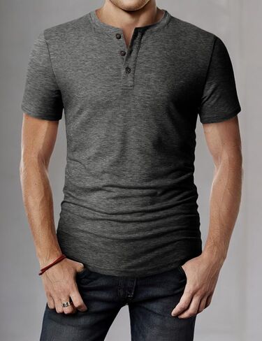 H2H Mens Casual Premium Slim Fit Henley T-Shirts Short Sleeve Lightweight in Kuwait