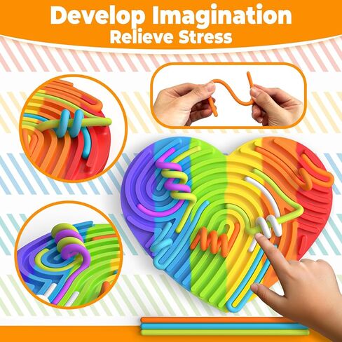 Sensory Activity Board Silicone Fidget Toys with Travel Bag and 13 Strings for Adults Kids Anxiety Relief Stress, ADHD & Autism (Beige, 6.6in) in Kuwait