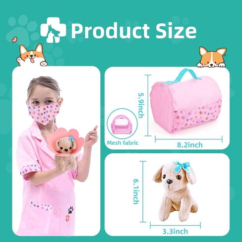 Toy Doctor Kit for Kids, Vet Play Set Toys for Girls, Birthday Gift for Kids Toddlers Ages 3 4 5 6, Pretend Play Doctor Set with Dog Toy, Dress Up Costume, Kids Doctor Role Play in Saudi Arabia
