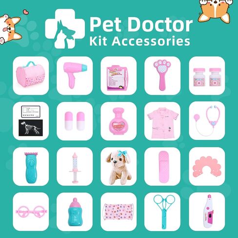 Toy Doctor Kit for Kids, Vet Play Set Toys for Girls, Birthday Gift for Kids Toddlers Ages 3 4 5 6, Pretend Play Doctor Set with Dog Toy, Dress Up Costume, Kids Doctor Role Play in Saudi Arabia