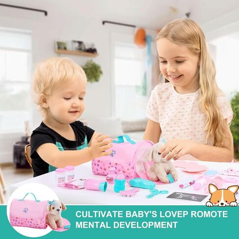 Toy Doctor Kit for Kids, Vet Play Set Toys for Girls, Birthday Gift for Kids Toddlers Ages 3 4 5 6, Pretend Play Doctor Set with Dog Toy, Dress Up Costume, Kids Doctor Role Play in Saudi Arabia