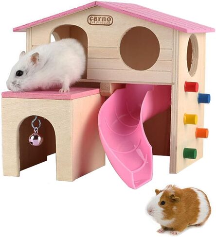 kathson Hamster House Pets Small Animal Hideout with Funny Climbing Ladder Slide Wooden Hut Play Toys Chews for Small Animals Like Dwarf Hamster and Mouse(Blue) in Kuwait