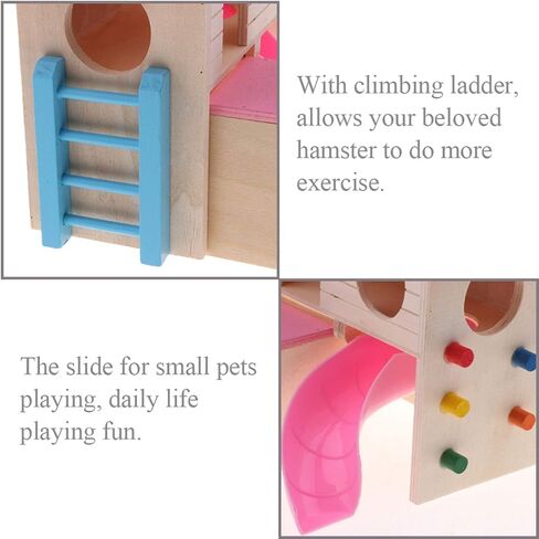 kathson Hamster House Pets Small Animal Hideout with Funny Climbing Ladder Slide Wooden Hut Play Toys Chews for Small Animals Like Dwarf Hamster and Mouse(Blue) in Kuwait