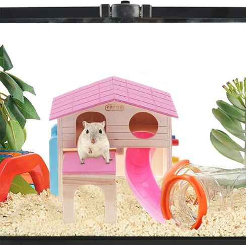 kathson Hamster House Pets Small Animal Hideout with Funny Climbing Ladder Slide Wooden Hut Play Toys Chews for Small Animals Like Dwarf Hamster and Mouse(Blue) in Kuwait