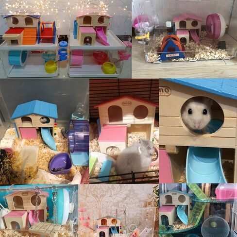 kathson Hamster House Pets Small Animal Hideout with Funny Climbing Ladder Slide Wooden Hut Play Toys Chews for Small Animals Like Dwarf Hamster and Mouse(Blue) in Kuwait