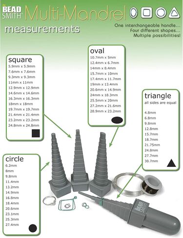 The Beadsmith Mandrel 4X، مجموعة لف الأسلاك، 4 أشكال مختلفة، بيضاوية، مربعة، مستديرة ومثلثة، بالإضافة إلى مقبض قابل للتبديل، أداة تشكيل وتشكيل المجوهرات المعدنية in Saudi Arabia