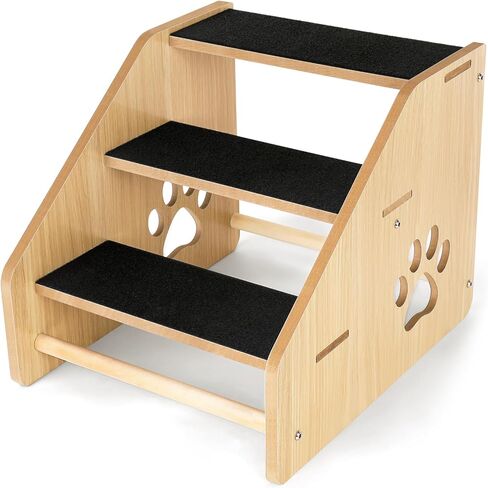 سلالم الكلاب، منحدر خشبي ثلاثي الخطوات للكلاب الصغيرة والمتوسطة والقطط الأكبر سنًا، سلم خطوة للحيوانات الأليفة من أساسيات الجرو لسيارة الأريكة ذات السرير المرتفع in Kuwait