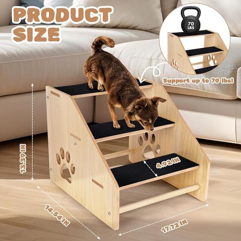 سلالم الكلاب، منحدر خشبي ثلاثي الخطوات للكلاب الصغيرة والمتوسطة والقطط الأكبر سنًا، سلم خطوة للحيوانات الأليفة من أساسيات الجرو لسيارة الأريكة ذات السرير المرتفع in Kuwait