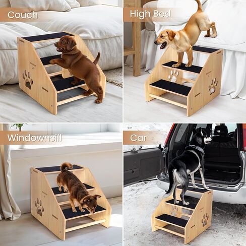 سلالم الكلاب، منحدر خشبي ثلاثي الخطوات للكلاب الصغيرة والمتوسطة والقطط الأكبر سنًا، سلم خطوة للحيوانات الأليفة من أساسيات الجرو لسيارة الأريكة ذات السرير المرتفع in Kuwait